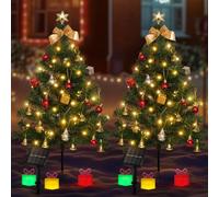 Lot de 2 mini guirlandes lumineuses solaires pour sapin de Noël, 76,2 cm, 8 modes clignotants, étanches, 60 lumières LED avec ornements, 6 boîtes cadeaux lumineuses pour porche, allée, cour, jardin
