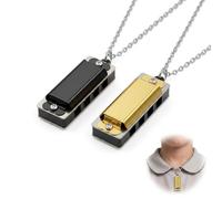 Lot de 2 Mini Harmonicas Collier (Noir et Or) - Harmonica Enfant 4 Trous 8 Tons, Instrument de Musique Débutant, Pendentif Musical Portable pour Apprentissage et Cadeau (3,4x1,1cm)