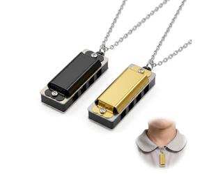 Lot de 2 Mini Harmonicas Collier (Noir et Or) - Harmonica Enfant 4 Trous 8 Tons, Instrument de Musique Débutant, Pendentif Musical Portable pour Apprentissage et Cadeau (3,4x1,1cm)