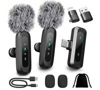 Lot de 2 mini microphones à clipser avec écran LED, microphone cravate sans fil pour iPhone, suppression du bruit HD, micro portable pour enregistrement vidéo, podcast, Vlogg Content Creator Interview