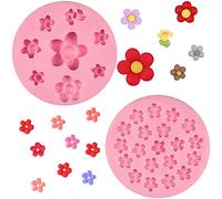 Lot de 2 mini moules à fondant en forme de fleur pour décoration de gâteaux, bonbons, mousses, biscuits, gommes, sucre, pâte à fleurs, beurre, argile, résine