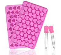 Lot de 2 mini moules en silicone en forme de cœur avec 2 comptegouttes, moules en forme de cœur en gélatine, mini moules en silicone pour la cuisson de bonbons, chocolat, savon, gelée, gâteau, bac à