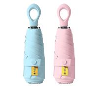 Lot de 2 mini parapluies de voyage avec poignée en anneau | Tissu enduit, design compact et pliable - Protection UV UPF 50+ contre le soleil et la pluie, portables pour sacs à main et sacs à dos
