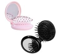 Lot De 2 Mini Peignes À Coussin D'Air, Peigne Avec Miroir, Outils Pour Cheveux, Peigne Pliable, Peigne Portable, Outils De Coiffure (Rose, Noir)