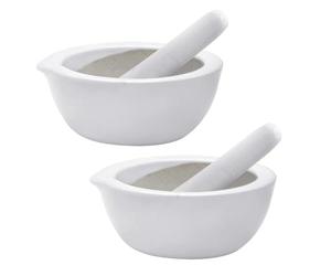 Lot de 2 mini pilons et mortier - Petit et compact 7 cm - Outils de cuisine pour broyer les épices et les herbes avec facilité - Fabriqué à partir de porcelaine traditionnelle (pack de 2)