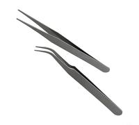 Lot de 2 mini pinces à épiler en acier inoxydable avec pointes incurvées et droites pour réparation, démontage de petites pièces, modélisation artisanale, électronique