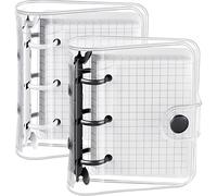 Lot de 2 mini pochettes transparentes pour classeurs à 3 anneaux avec mini pochettes intérieures en papier transparent et souple en PVC pour bloc-notes avec fermeture à bouton-pression
