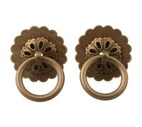 Lot de 2 mini poignées en laiton avec finition cuivre antique, poignées d'armoire vintage pour tiroirs et armoires, anneau de 3,5 cm de diamètre, chinois traditionnel