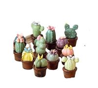 Lot de 2 mini pots de fleurs cactus en céramique - Décoration réaliste pour plantes succulentes - Convient pour la décoration de bureau faite à la main - Paysage miniature de maison de poupée - Sans