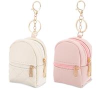 Lot de 2 mini sacs à dos mignons pour femme avec pendentif créatif, porte-clés en cuir synthétique, sac de maquillage, poche pour clés, sac à lèvres, porte-cartes et câble de données, pochette à