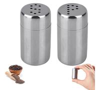 Lot de 2 mini salières et poivrières en acier inoxydable portables avec trou en forme de S et P pour cuisine, voyage, camping, restaurant, sel, poivre, épices, sucre (argent)