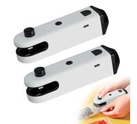 Lot de 2 mini scellants de sacs portables 4 en 1 avec cutter, aimant, lampe de poche et décapsuleur, rechargeable par USB, pour sacs en plastique, facile à utiliser