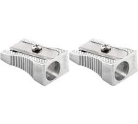 Lot de 2 mini taille-crayons manuels en métal argenté avec trou unique en alliage d'aluminium pour crayons de taille standard, fournitures d'écriture et de correction