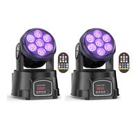 Lot de 2 mini têtes LED RGBW 7x15W Effets de lumière 5 modes DJ disco Télécommande Stroboscopique pour fête, discothèque, salle de bal, stade, club