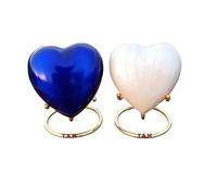 Lot de 2 mini urnes funéraires blanches et bleues en forme de cœur avec support en laiton - pour votre bien-aimé perdu et cendres humaines