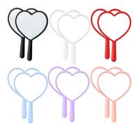 Lot de 2 miroirs à main 6 couleurs 7, 6 x 12, 7 cm compacts en forme de cœur miroirs poche en aluminium avec poignées en plastique courtoisie portables et romantiques pour la maison