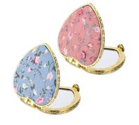 Lot de 2 Miroirs Compacts pour Sac à Main Miroirs de Maquillage Vintage Double Face à Fleurs pour Femmes et Filles Mini Miroir de Poche Pliable en Forme de Cœur pour Poche (Rose Bleu)