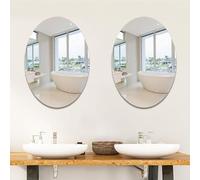 Lot de 2 miroirs muraux ovales sans verre - Miroir de vanité ovale autocollant en acrylique - Miroir mural flexible sans cadre - Miroir mural décoratif pour salle de bain, salon, entrée