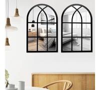 Lot de 2 miroirs muraux pour décoration murale vintage rustique en acrylique avec cadre en bois pour salon, salle de bain, chambre à coucher, cuisine - 27 x 42 cm (noir)