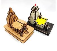 Lot de 2 modèles de temple en bois, réplique de Kedarnath Dham, miniature religieuse artisanale, architecture hindoue traditionnelle, 2 pièces