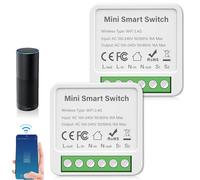 Lot de 2 modules d'interrupteur intelligents à 2 voies - Interrupteur Smart Life - Mini module relais - Compatible avec Google Assistant et Alexa - Conducteur neutre requis