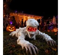 Lot de 2 momies rampantes activées par le son, zombie révolutionnaire, yeux rouges et sons effrayants, action en 10 secondes, pour maisons hantées, Halloween et fêtes