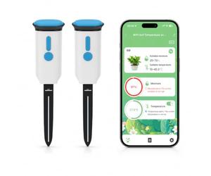 Lot de 2 moniteurs intelligents WiFi pour plantes en pot, application Smart Life 2,4 GHz, sans hub, alertes d'humidité et de température, enregistrements historiques, exportation de données, IP66