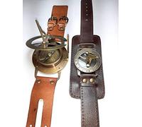 Lot de 2 montres-bracelets Steampunk en laiton avec cadran solaire et bracelet en cuir 15,4 x 6,4 x 2,9 cm