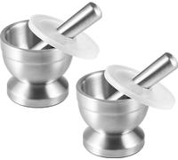 lot de 2 - mortier en acier inoxydable avec pilon et couvercle, mortier à épices massif pour la cuisine, moulin à herbes incassable, moulin à épices antidérapant pour les herbes - épices, broyeur de c