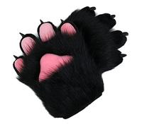 Lot de 2 moufles en peluche de dessin animé pour chat, costume de cosplay, clous, griffes, gants, pattes en fourrure, moufles Anime Cosplay pour Story Tel, pour femmes et, Cheveux noirs, taille unique