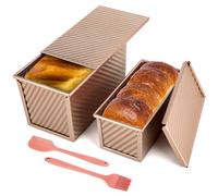 Lot de 2 Moule à Pain de Mie avec Couvercle - Moule Antiadhésif avec Couvercle pour Pain, Gâteaux & Pâtisseries, Moule a Brioche, Inclus 1 Spatule en Silicone et 1 Pinceau en Silicone.