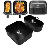 Lot de 2 Moule Air Fryer - Compatible Philips Airfryer 3000 Dual Basket NA350，Plat Silicone Air Fryer Réutilisables，Accessoires Air Fryer Moule à Frites/Légumes 3L & 6L/Lavable & Sans BPA