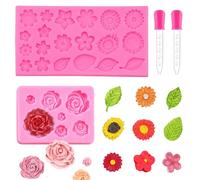 Lot de 2 Moule Silicone Fleur avec 2 Compte-Gouttes, un Moule en Forme de Rose Florale 3D Moule en Silicone en Forme de Marguerite pour Fondant Cupcakes Chocolats et Savon Pâte À Glaçon
