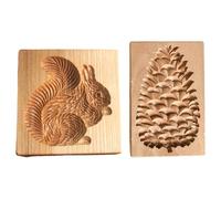 Lot de 2 moules à biscuits en bois, adorables tampons en forme de pomme pin et d'écureuil, antiadhésifs, à dégagement facile, lavables et réutilisables pour la cuisine