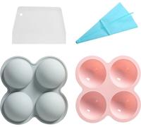 lot de 2 Moules à bombes au chocolat avec 4 cavités, Moules en silicone extra larges de 3 pouces pour bombes au cacao chaud, Moule circulaire avec poche à douille et raclette pour faire de la mousse e