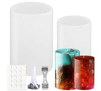 Lot de 2 moules à bougie cylindriques en silicone avec 20 mèches de bougie, moule en silicone 3D, fait à la main, en cire de soja, pour couler, ornements artisanaux, bougie parfumée, savon