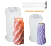 Lot de 2 moules à bougies en silicone 3D en spirale pour couler avec 10 mèches de bougie, 1 bâtonnet en bois, moule à bougie DIY moule en silicone, moules à couler pour la fabrication de bougies