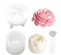 Lot de 2 moules à bougies en silicone en forme de fleur, pivoine, œillet, moule à bougie en silicone, moule en silicone, moule à bougie, avec 10 mèches de bougie