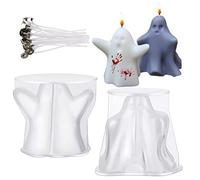 Lot de 2 moules à bougies fantômes d'Halloween en silicone pour la fabrication de bougies, kit d'artisanat en résine époxy avec 20 mèches pour cire de soja, aromathérapie, savon