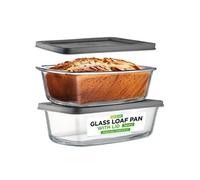 - Lot de 2 Moules à Cake/Moules à Pain en Verre avec Couvercles Hermétiques - 1,8 L - Sans BPA - Empilables - Compatibles Four et Congélateur