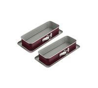 Dr. Oetker 9927450 Lot de 2 moules à cake à charnière, Moule à gateau, Moule à brioche, Moule à gateau rectangulaire, Acier inoxydable, Bicolore, Argenté, Bordeaux, 30 x 12 cm