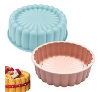 Lot de 2 moules à charlotte ronds en silicone anti-adhésif de 20,3 cm pour cheesecake, chocolat, brownie, tarte, tarte, flan, pain, fête d'anniversaire, outil de cuisson à faire soi-même (bleu + rose)