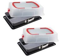 Dr. Oetker 9930650 Lot de 2 moules à charnière rectangulaires avec couvercle de transport, plat a lasagne rectangulaire, moule à gâteau rectangle, plat au four, plat lasagne, Acier, 42 x 29 x 7 cm