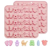 Lot de 2 moules à chocolat antiadhésifs en silicone pour baby shower, adorables chaussons, empreintes de pieds, biberons, tétines, cupcakes, décorations pour gâteaux, bonbons, bonbons, etc.