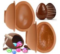Lot de 2 moules à chocolat de Pâques en silicone - Dinosaures - Œuf surprise - Grand format - 3D - À battre avec marteau en bois - Pour Pâques - Bonbons - Bricolage - Chocolat - Cuisine