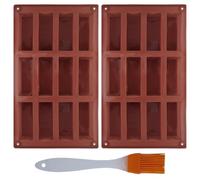 Lot de 2 moules à chocolat en silicone - 12 cavités - Moule rectangulaire avec 1 pinceau orange - Pour pudding, gâteau, crème glacée, glaçons, savon, résine