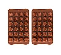 Lot de 2 moules à chocolat en silicone anti-adhésif pour chocolat, bonbons, gelée, glaçons, cadeau de Saint-Valentin, Noël, marron, 23,5 x 14 cm