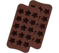 Lot de 2 moules à chocolat en silicone en forme d'étoile avec grattoir pour la pâtisserie et la fabrication de bonbons, anti-adhésif, design facile à démouler, marron