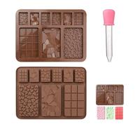 Lot de 2 moules à chocolat en silicone et 1 compte-gouttes, moules à barres de chocolat DIY, moules à bonbons, moules à pâtisserie en silicone, convient pour la fabrication de chocolat, gâteaux et