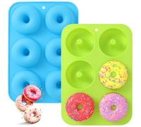 Lot de 2 moules à donuts en silicone, 6 cavités A - Anti-adhésif - Résistant à la chaleur - Convient pour faire des biscuits, bagels, muffins.